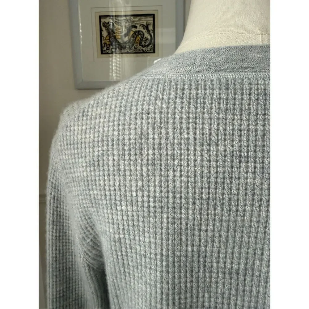 J Crew 100% Cashmere Waffle Knit Thermal Henley Sweater Grey S